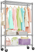 IZEUK 3 Tier Heavy Duty Rolling Garment Rack Wire Clothes Rack for Hanging Clothes, Metal Freestanding Closet Wardrobe Rack with 1 Rods and Wheels Chrome 15.7" D x 45.3" W x 75.6" H
