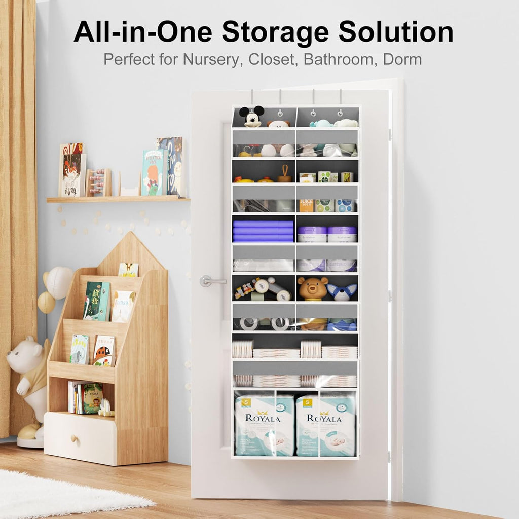 Over The Door Organizer 6-Tier Hanging Storage - Door Hanger Organizer with 10 Pockets & 12 Mesh Side Bags, 80lb Heavy Duty Back of Door Storage for Closet Bathroom Pantry Nursery Laundry