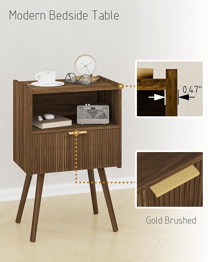 Nightstand,Modern Bedside Table with Storage Drawer and Open Wood Shelf, for ...