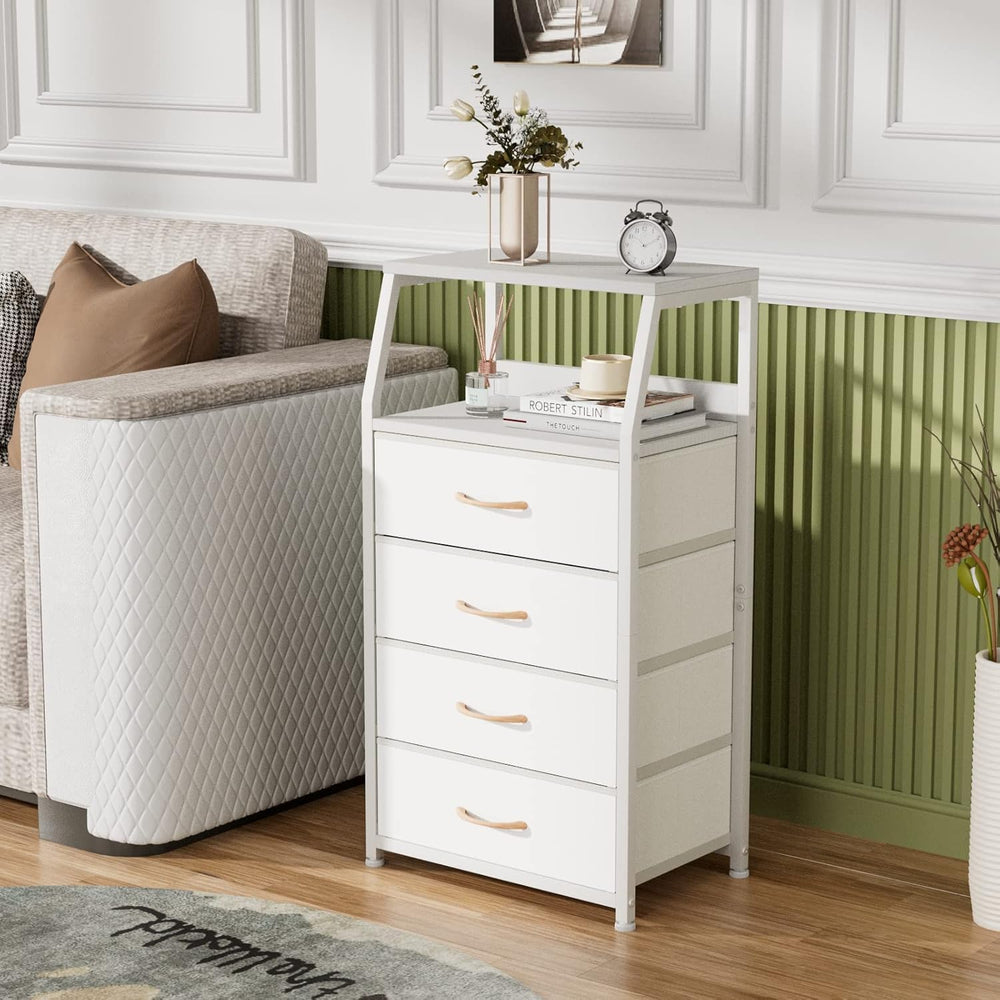 Furnulem Tall Nightstand with 4 Fabric Drawers, Small Dresser for Bedroom | W...