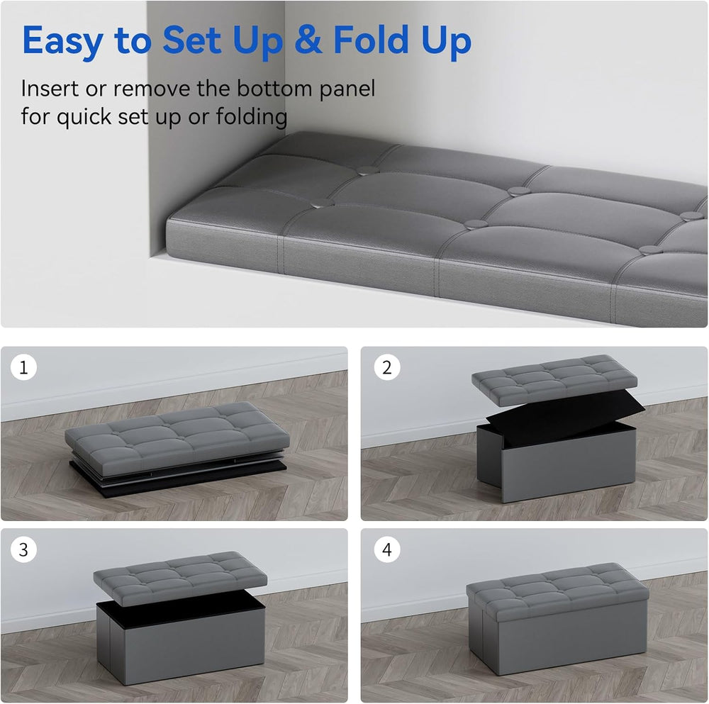 BRIAN & DANY 30 Inches Storage Ottoman Bench, Faux Leather Ottoman with S...