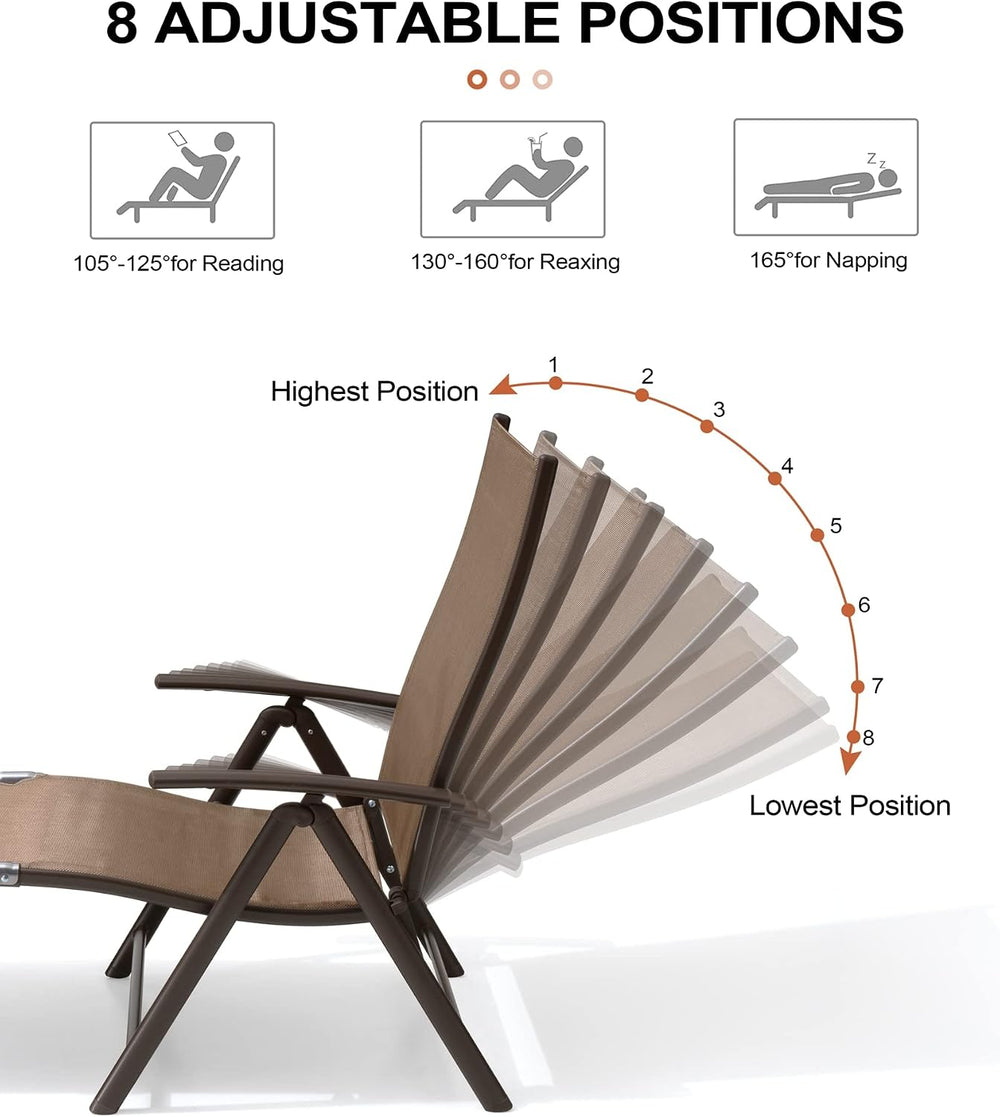 Lounge Chair Outdoor, Folding Pool Chaise Chairs (Brown)