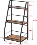 3-Tier Liquor Stand for Home Bar, Stepped Wine Rack Freestanding Floor for Liquor Whiskey Wine, Versatile Corner Wine Bottle Display Stand with Fences, Vintage Brown, Safe Height for Kids & Pets
