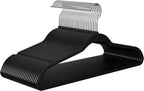 Hangers 50 Pack - Non-Velvet Black Plastic Hangers for Clothes -Heavy Duty Slim Coat Hanger -Space-Saving Closet Hangers with Chrome Hook,Non-Flocked Hangers for Dresses Coats Shirts Jackets