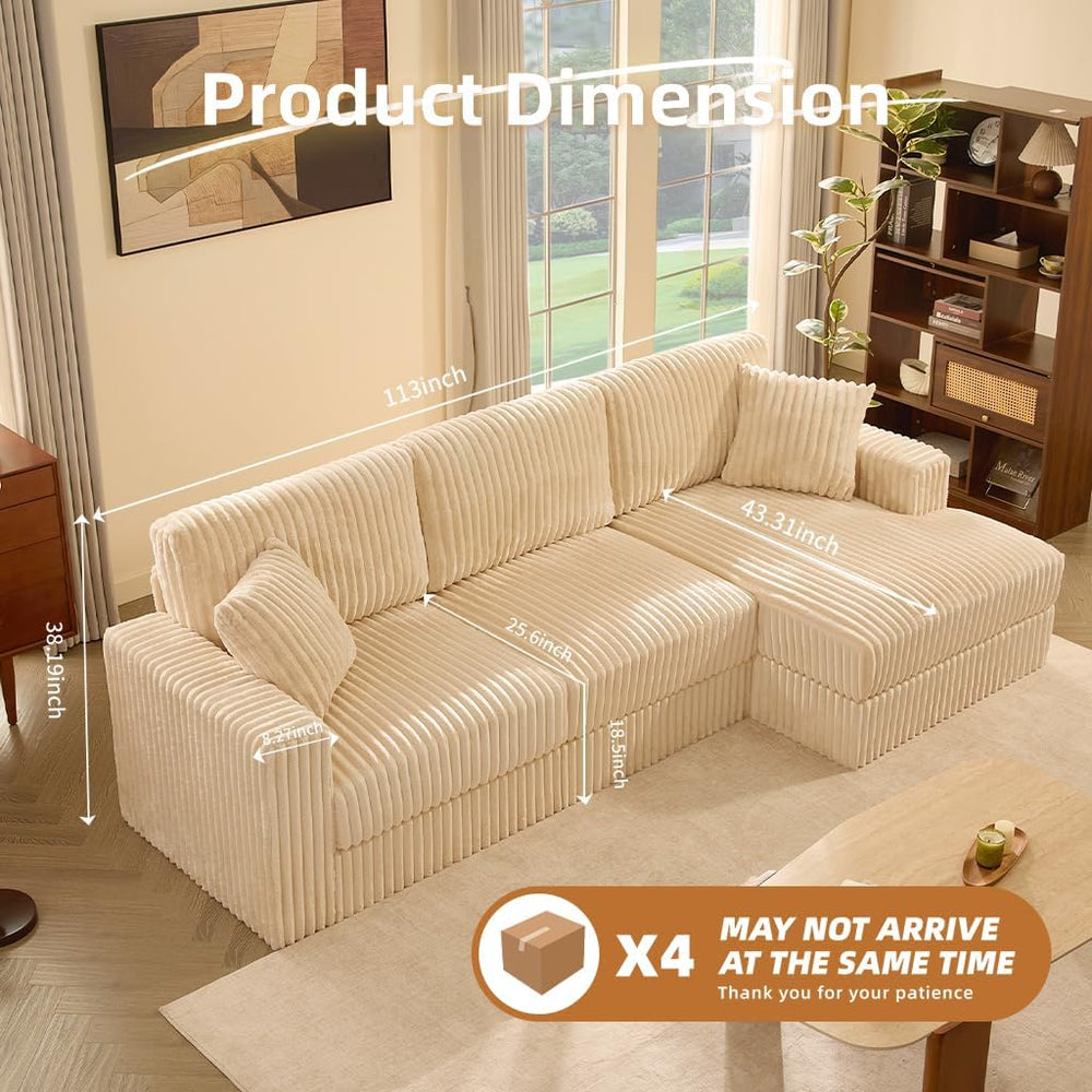 GOSUHI 113" L-Shaped Cloud Couch, Modular Sectional, Deep Seats, White |...