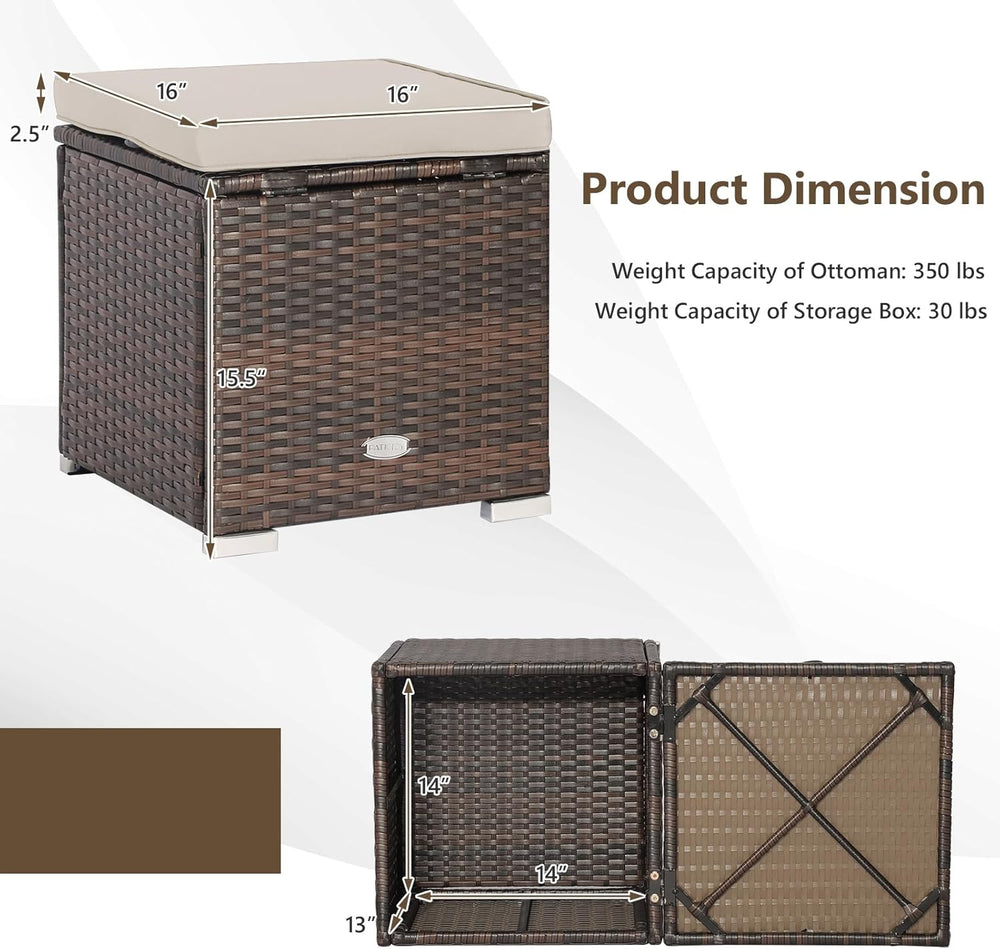 Tangkula 2 Pieces Patio Ottomans, Patiojoy Hand-Woven PE Rattan Side Table wi...