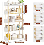 5-Tier Wooden Bookshelf, Modern Open Bookcase with Solid Wood Frame and Top Edge, Sturdy Freestanding Storage Organizer for Living Room, Bedroom, Home Office (White)