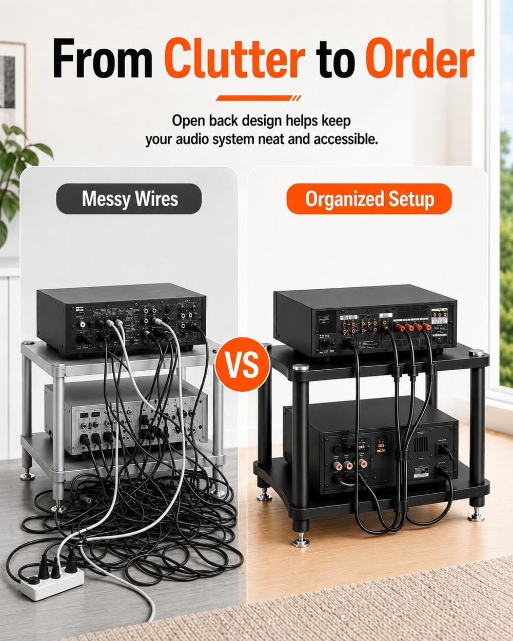 Heavy Duty 2-Tier AV Media Stand, 176 lb Load Capacity, Black | anti-vibratio...