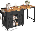 YATINEY Extendable Kitchen Island, Large Mobile Kitchen Storage Island, Rolling Kitchen Cart with Outlets, Island Table for Kitchen, Rustic Brown ZD03UBR