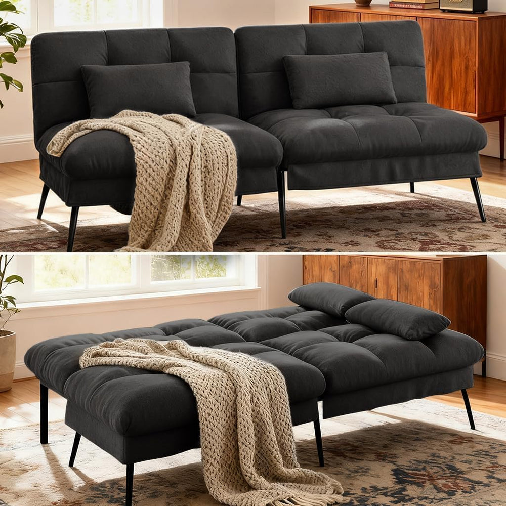 COMHOMA 72″ Convertible Futon Sofa Bed, Adjustable Backrest, Black | Breathab...