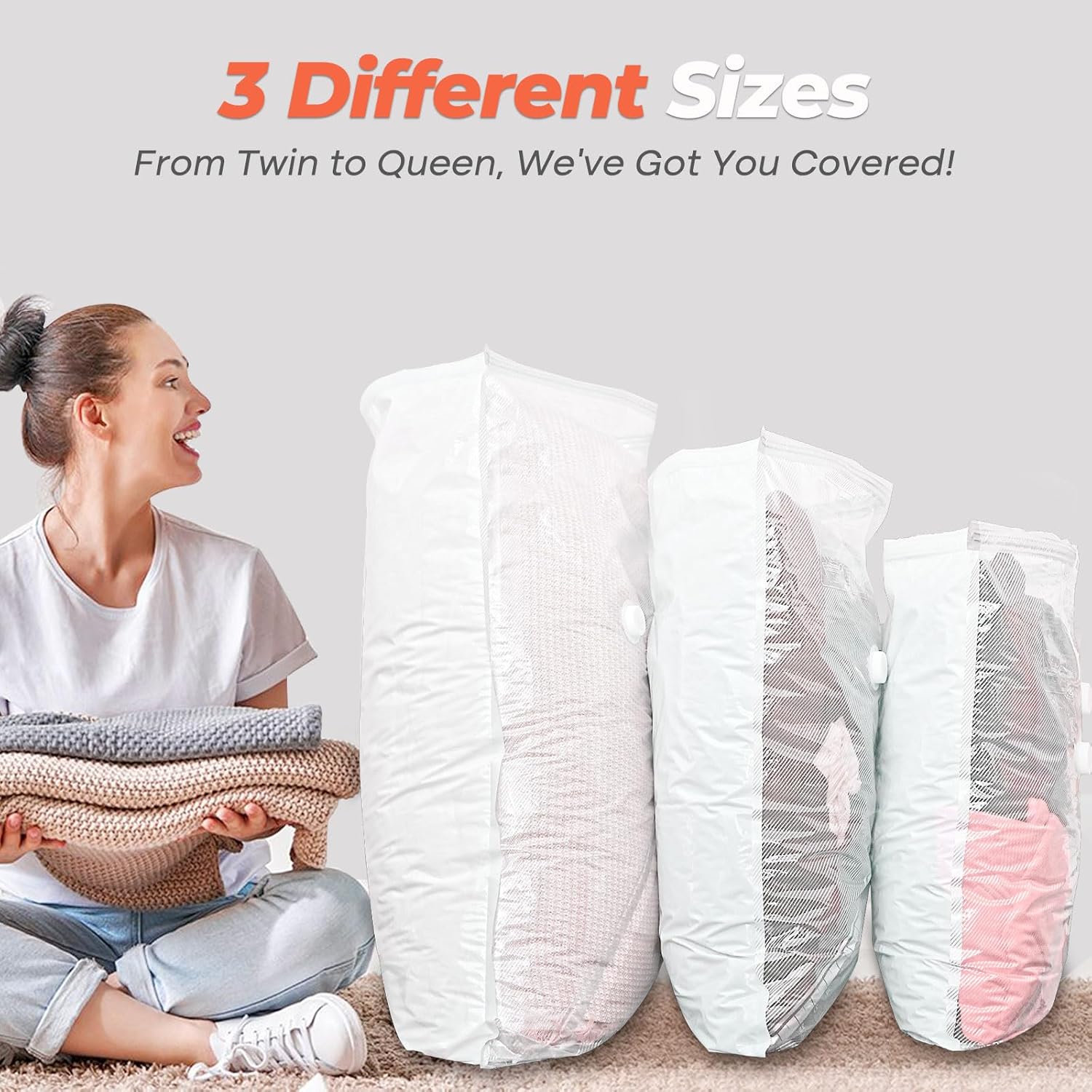 Vacuum Seal Bags for Clothing with Rechargeable Cordless Pump, 18 Pack Vacuum Storage Space Saver Bags, Compression Packing Seasonal Storage for Clothes Bedding Blanket Pillows Comforters