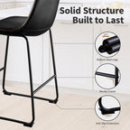 STOOLINK Counter Height Bar Stools Set of 2, 26 Inch Faux Leather Bar Stool | Bar Stools with Back, Bar Chairs, Modern, Kitchen Island, Metal Legs, Heavy Duty, Waterproof, Living Room, Black