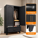Anwick Metal Wardrobe Closet, 60" Tall Black Metal Wardrobe Cabinet | Hanging Rod, 1 Drawer, 2 Doors and Adjustable Shelf for Bedroom Guest Room Laundry Room