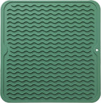 Silicone Dish Drying Mat for Multiple Usage,Easy clean,Eco-friendly,Heat-resistant Silicone Mat for Kitchen Counter or Sink,Refrigerator or Drawer liner Green M 12 inches x 12 inches