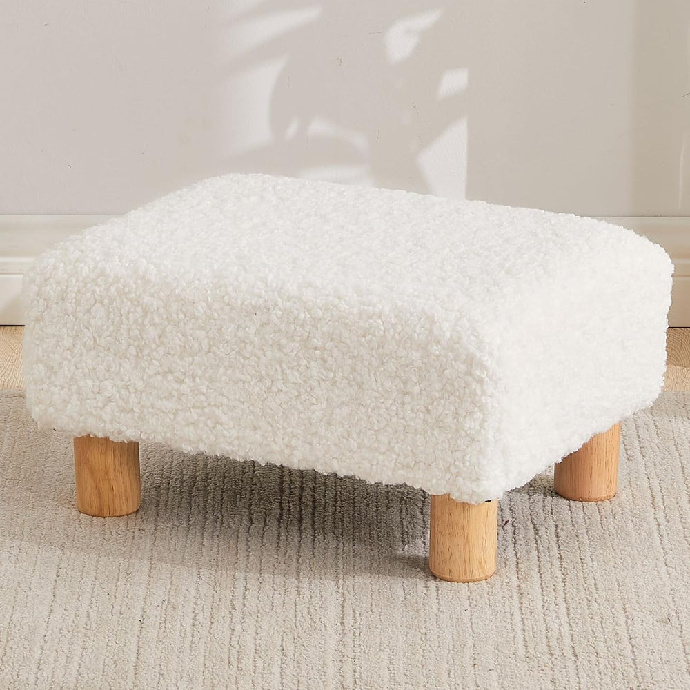 Small Foot Stool Ottoman, Sherpa Footstool Ottoman Foot Rest for Couch, Recta...