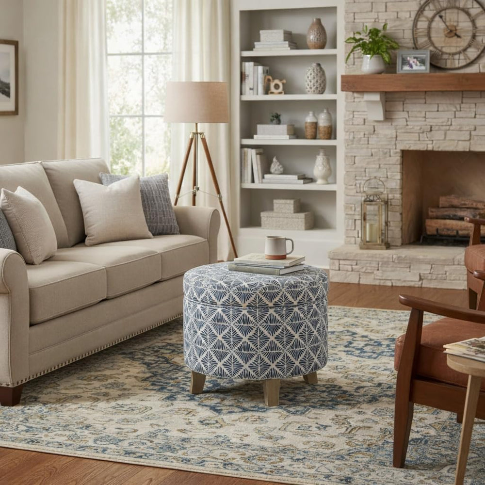 Homepop Home Decor | Upholstered Round Storage Ottoman | Ottoman with Storage...