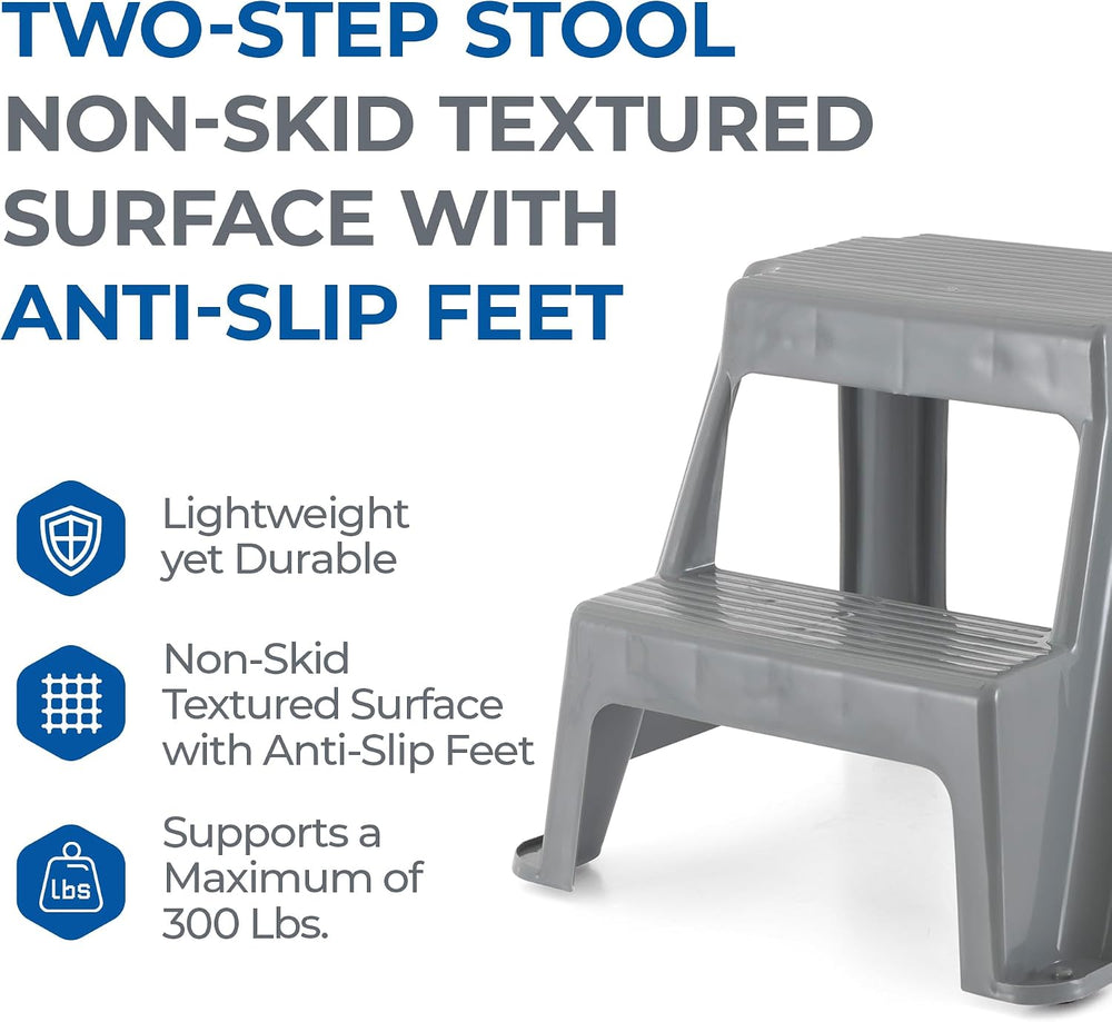 Gracious Living 2-Step Stool, Portable Plastic Stepping Stool for Dorm, Home,...