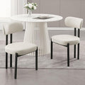 LukeAlon Faux Leather Dining Chairs Set of 2, Modern Curved Back Armless Kitchen Chairs with Black Metal Legs Upholstered Reception Guest Chairs for Home Office Restaurant Dining Room, White