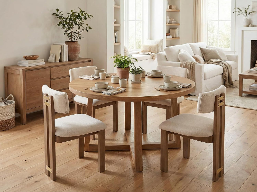 BESTANO Linen Wooden Dining Chairs Set of 4, Modern Farmhouse Dining Room Kit...