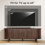 58" Mid Century Modern TV Stand, Wood TV Consoles with Sliding Doors and Power Outlet, Entertainment Center with Adjustable Shelves, Fluted TV Stands for Living Room, Walnut