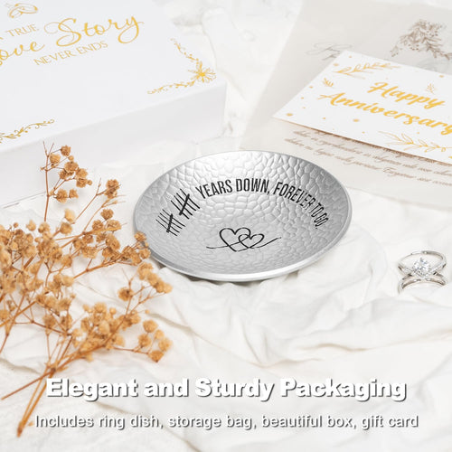 10 Year Anniversary Aluminum Gifts, 10th Wedding Anniversary Jewelry Tray For Wife Husband Her Him, Ripple Textured 4" Ring Holder Dish - Ten Years Decoration Ideas Tin Gift for Parents Men Women