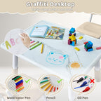 DOREROOM Toddler Table and 4 Chairs Set, Marble Top, No-Screw Legs, Natural | Graffiti Desktop, 31.5"L x 23.6"W, Frameless, Kids Ages 3-8, FSC-certified, Children Activity for Daycare, Classroom, Home