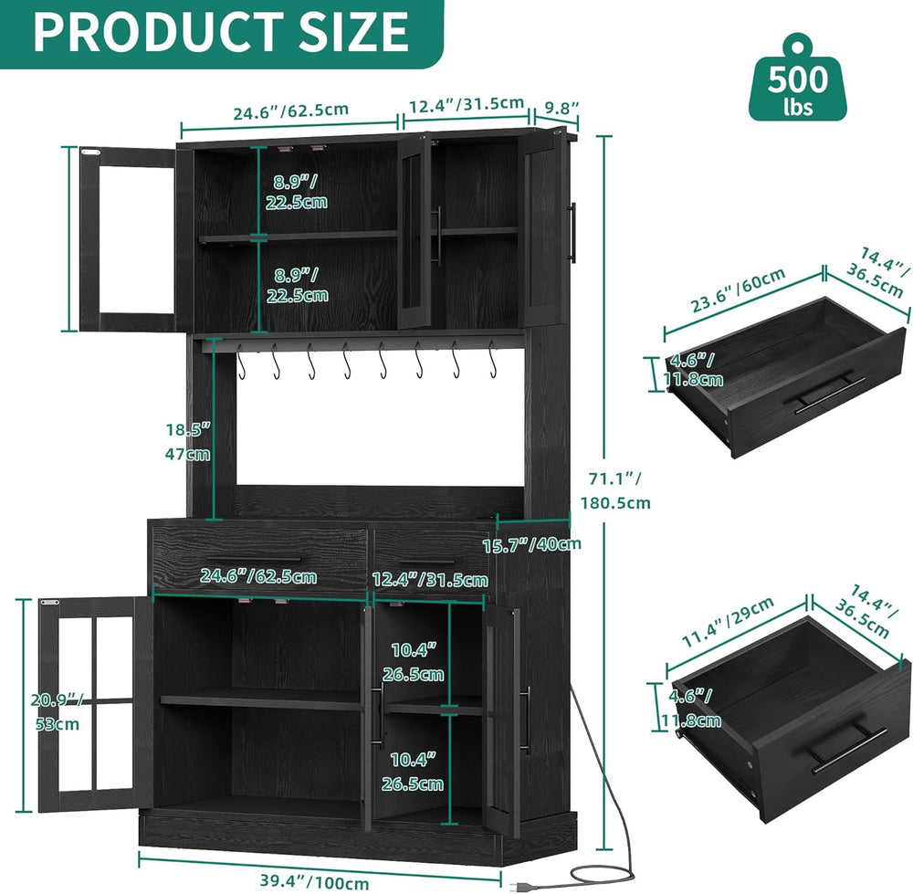 YITAHOME 71'' Kitchen Pantry Storage Cabinet with Microwave Stand, Ta...