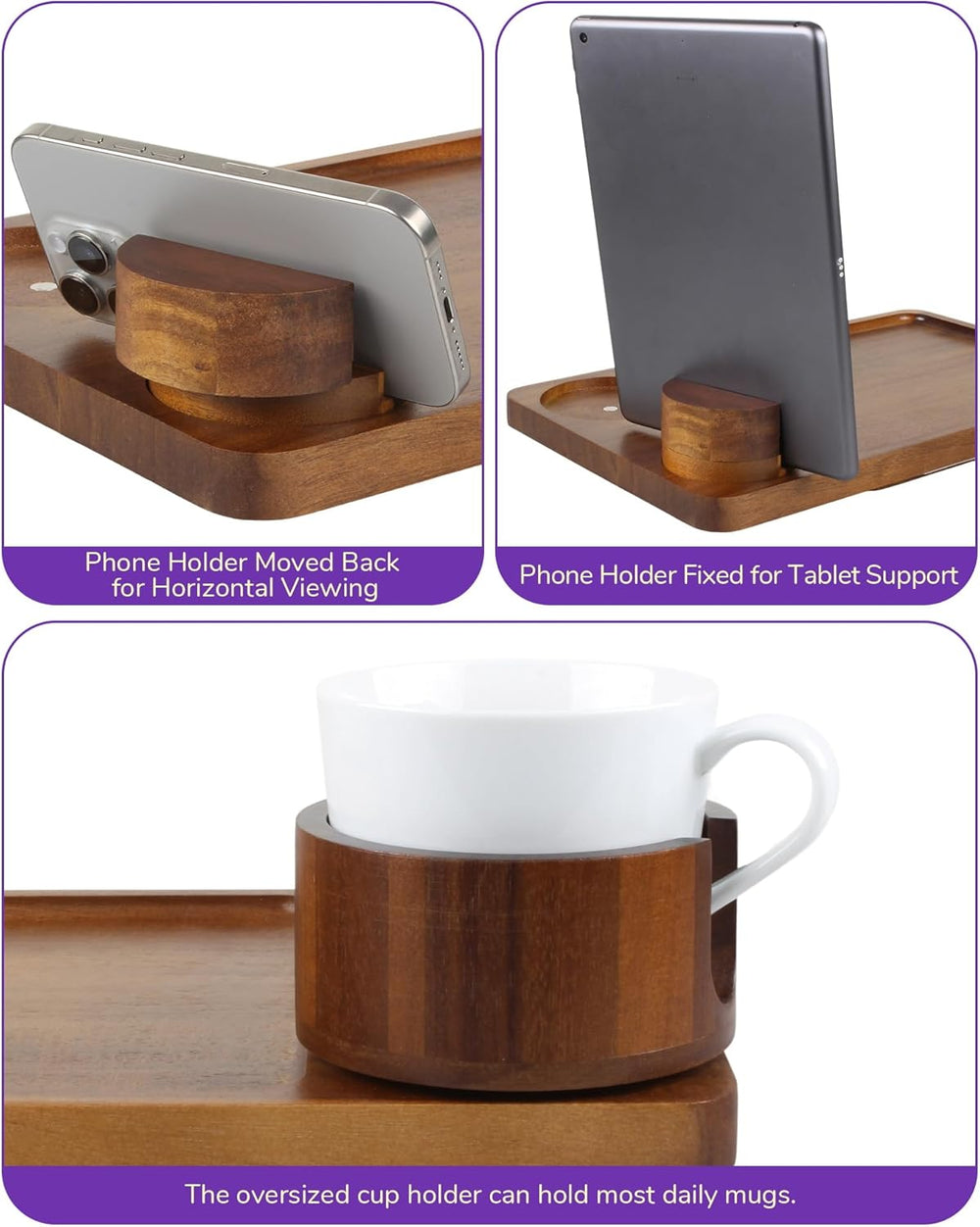 Couch Arm Tray Table with Oversized Cup Holder & Adjustable Phone Stand –...