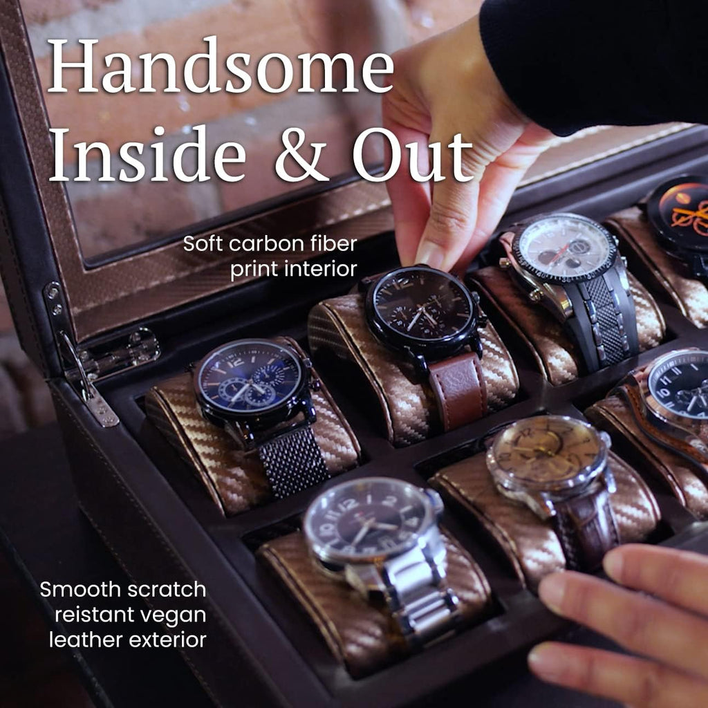 HOUNDSBAY Mariner Mens Watch Box Storage Case Holder, Watch Box for Large Watches, PU Leather Watch Box Organizer for Men, Watch Case for Large Watches, Wrist Watch Display Case, Watch Case Box Men