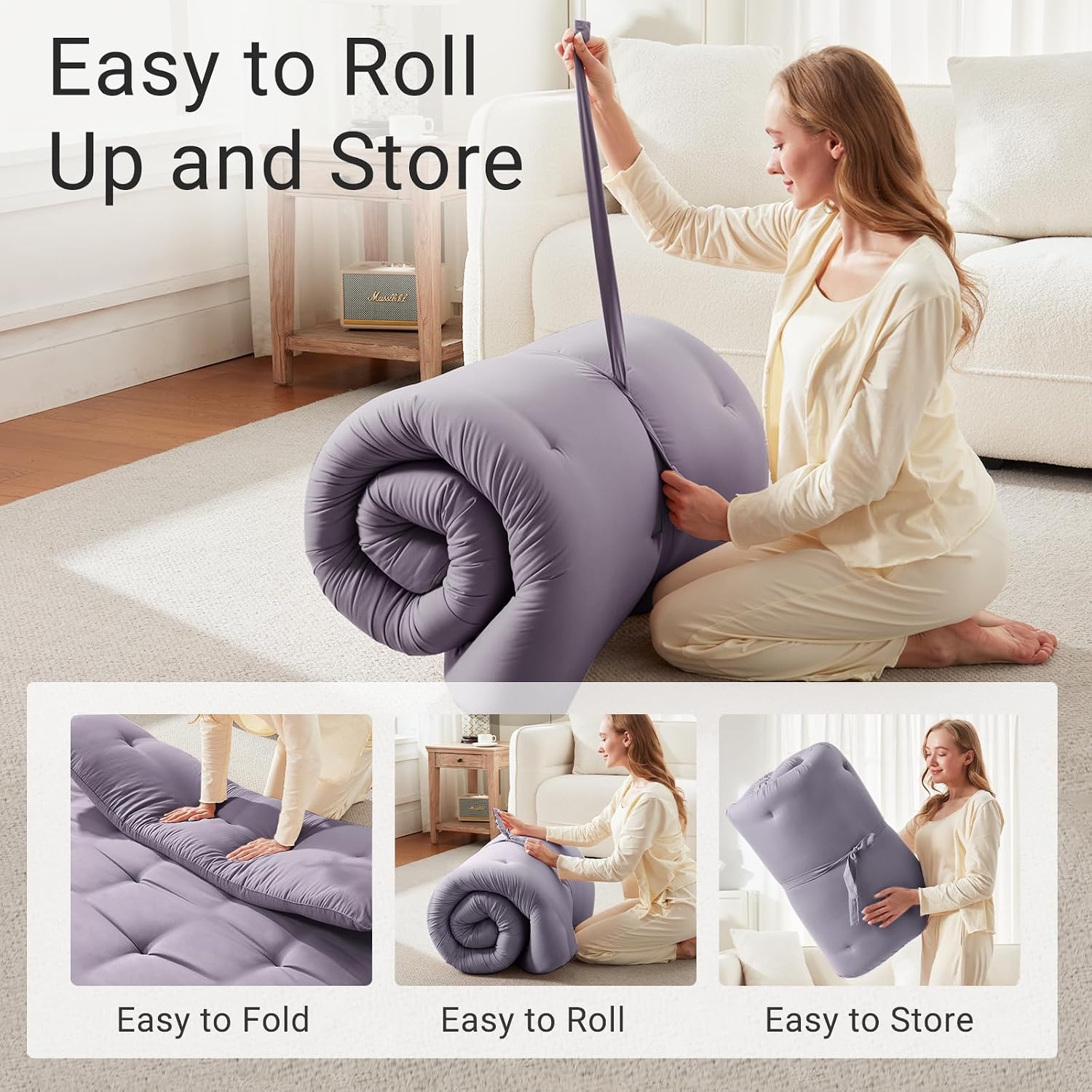 Mollydot Japanese Floor Mattress, Futon Mattress Twin Size 39"x 75", 2.5" Thicken Tatami Mattress, Portable Foldable Floor Bed, Roll Up Futon Cushion, Suitable for Camping Guest Room Dormitory (Grey)
