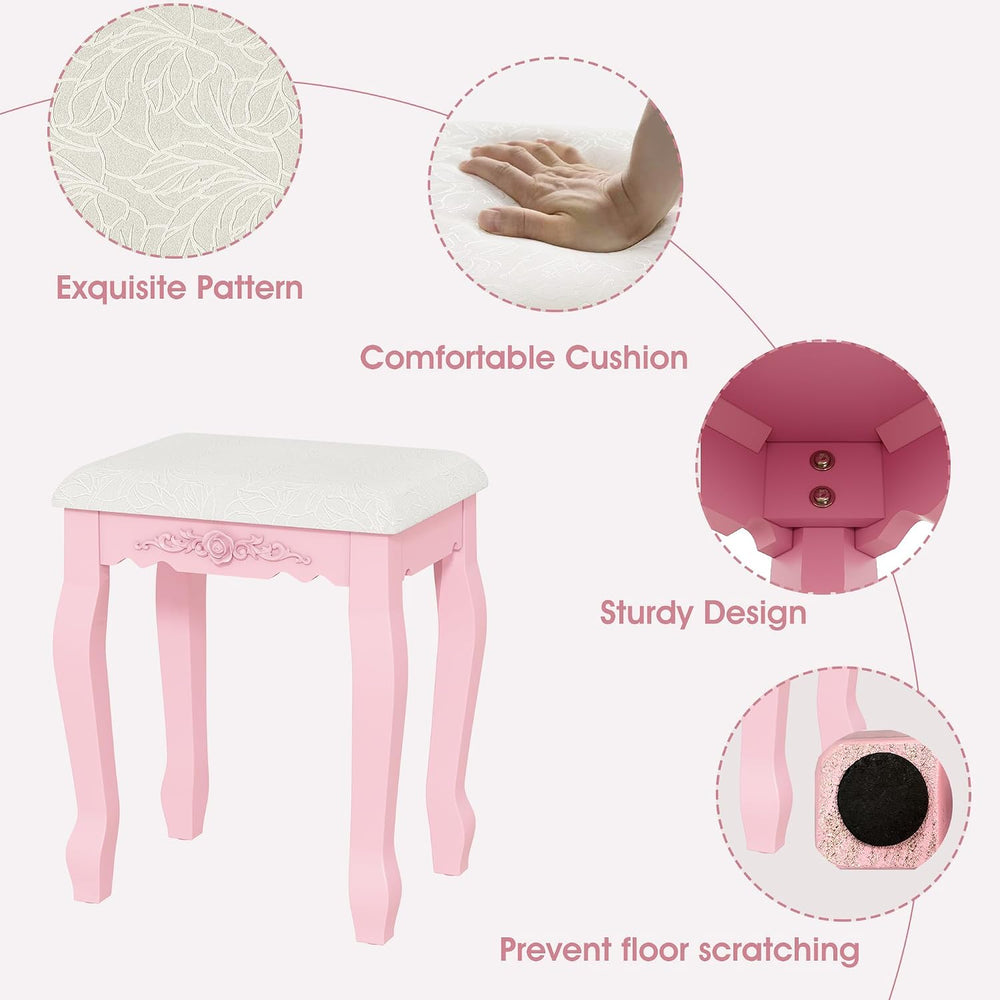 Vanity Desk with Mirror and Lights, Makeup Table with Cushioned Stool Set | M...