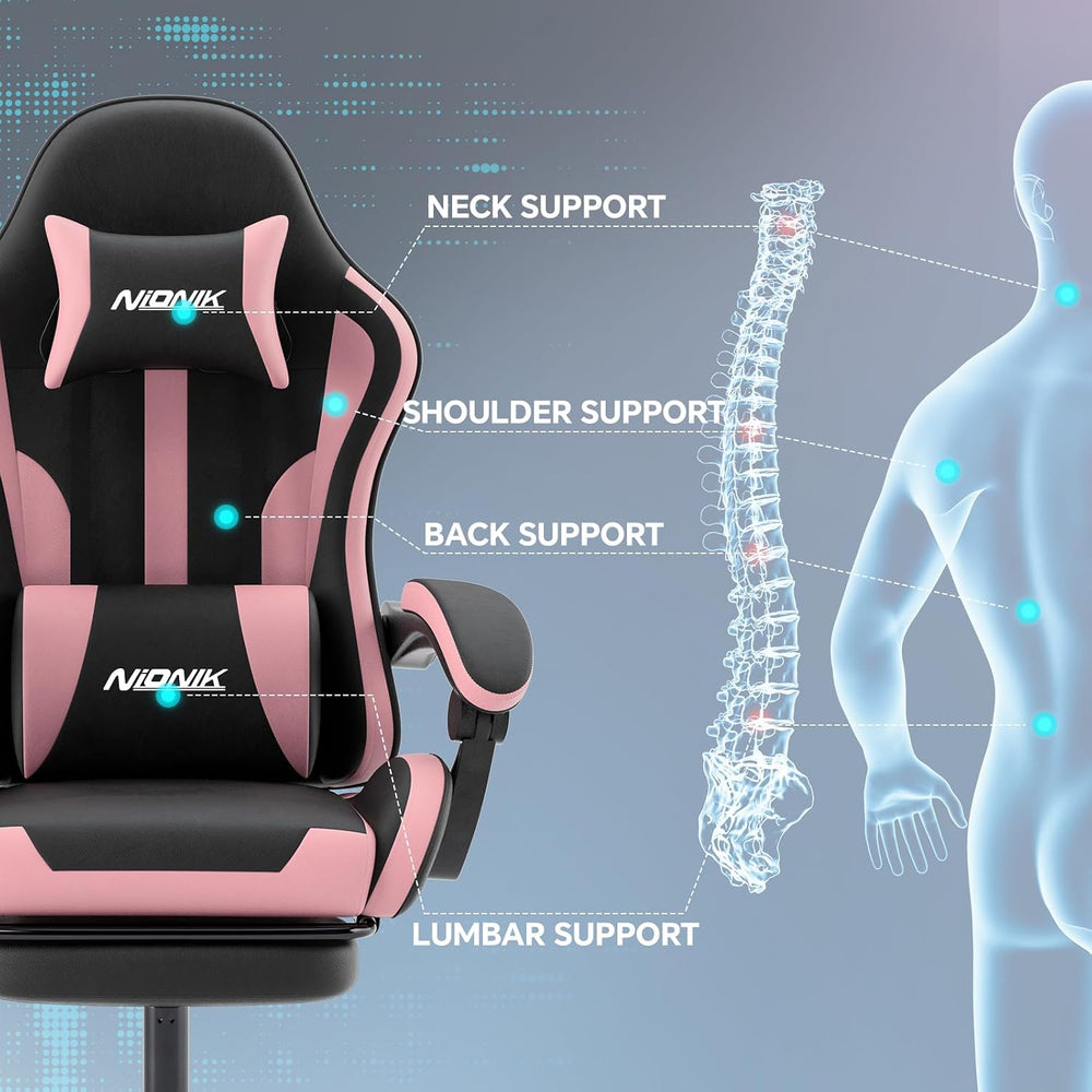 Gaming Chair, Ergonomic Computer Chair with Footrest and Lumbar Support, Heig...