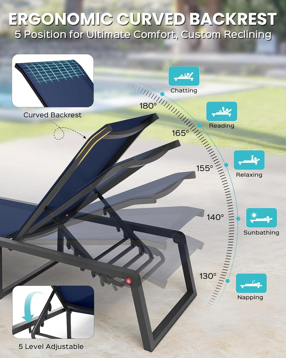 Aluminum Chaise Lounge Chair Outdoor, Foldable & Assembly Free Patio Pool...