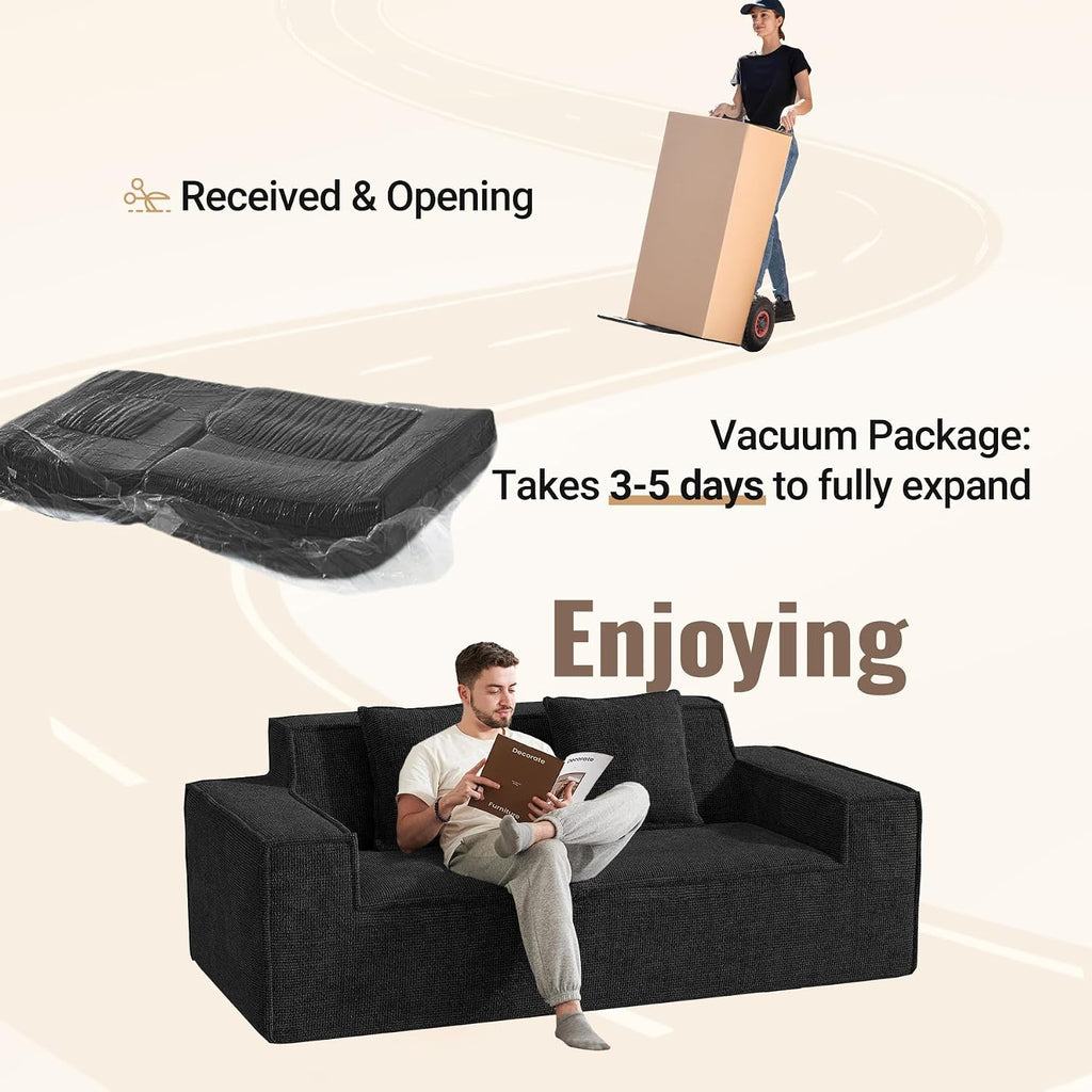 Luxanimarion 77'' Modern Small Cloud Loveseat Sofa, Boneless Love Seat | No Assembly Required Comfy Couches Includes 2 pcs Pillows for Living Room, Bedroom, Apartment, Polar Fleece Black