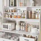 VOWNER Kitchen Hutch Storage Cabinet, Freestanding Kitchen Pantry with 2 Glass Doors and 3 Drawers, Modern Sideboard Buffet Cabinet, Barn Door Coffee Bar Station for Dining Room, Living Room (White)