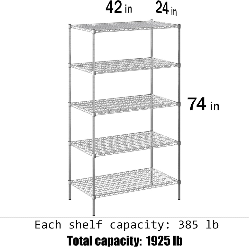 24" Deep x 42" Wide x 74" Height Wire Shelving Kit | 5-Tier | NSF Commercial Storage Rack Unit