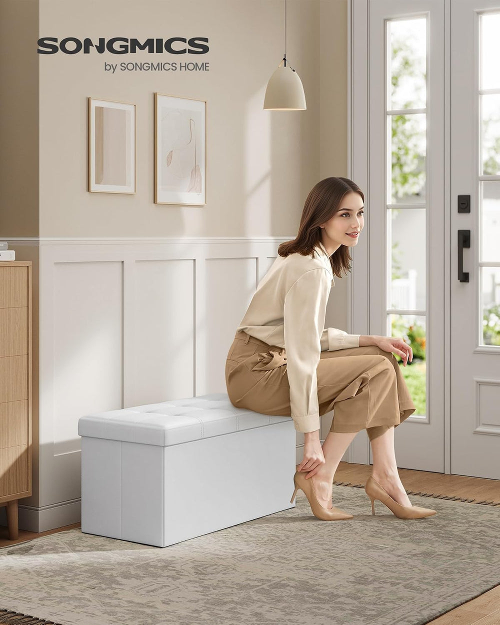 SONGMICS Storage Ottoman Bench, 30 Inches Folding Foot Rest Stool