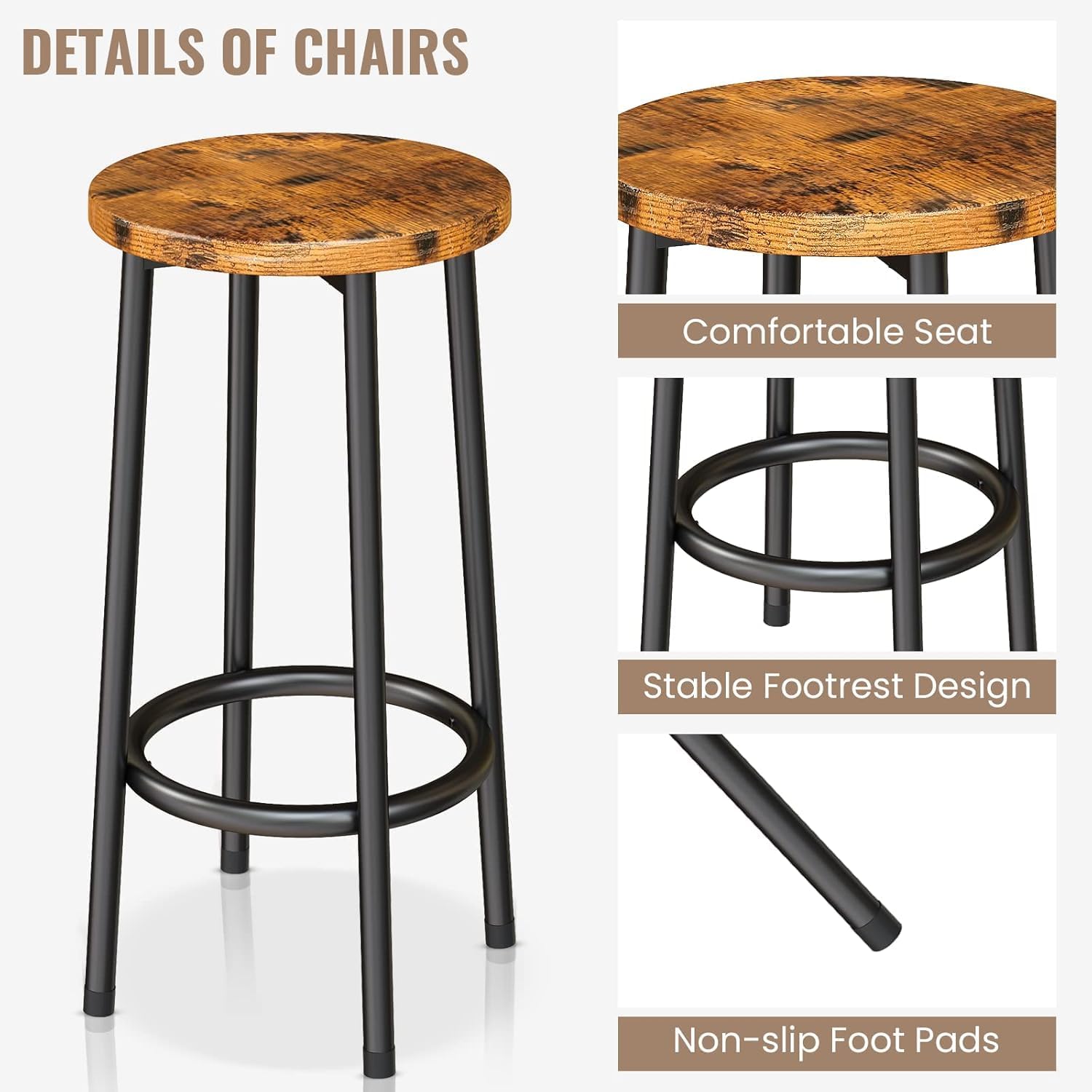 AWQM Kitchen Island with Seating & Storage Shelf, Modern Bar Table and Chairs Set for 2, Wooden Island Table for Kitchen, Dining Table Set for Small Space, Walnut Color