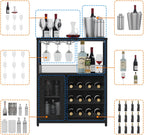 GAOMON Coffee Wine Bar Cabinet with Storage and Detachable Rack | Farmhouse Sideboard and Buffet Cabinet with Glass Holder and Mesh Door, Liquor Coffee Bar Cupboard, Black