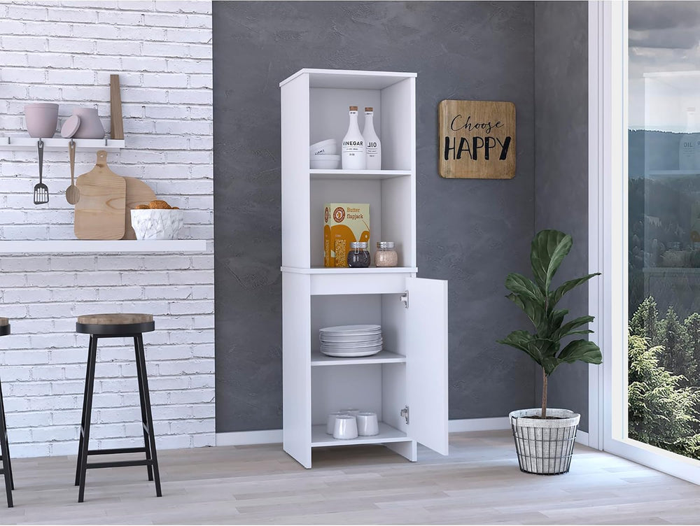 Kitchen Pantry Feery, Single Door Cabinet, Interior and External Shelves, Whi...