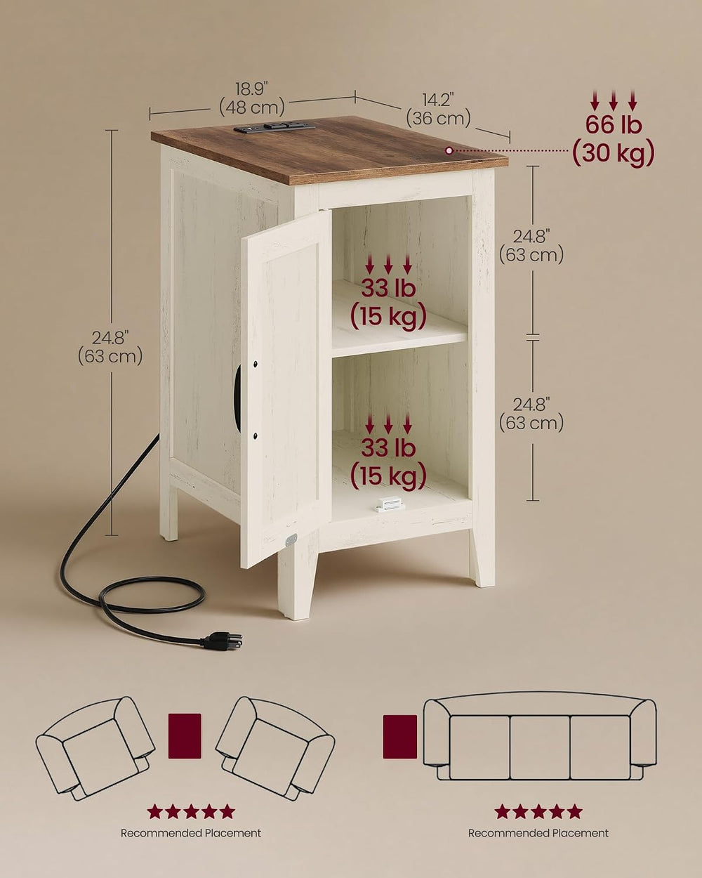 VASAGLE LIRY Collection - End Table with Charging Station, Side Table with St...
