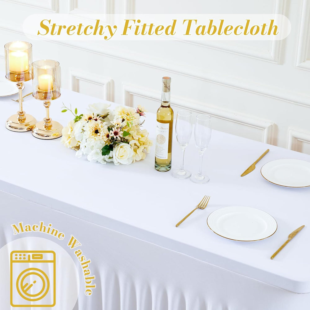 gogoparti 2 Pack Spandex White Fitted Table Cloth for 6ft Rectangle Tables Wh...