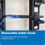 ICC 1U Ring Cable Manager Panel with Cover, Metal, 3" D-Rings, Horizontal and Vertical Cable Management, Rackmount for 19” Network Racks, Black, Single Pack