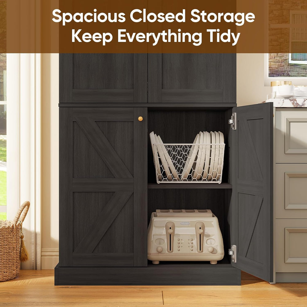ivaniti 70.8" Tall Farmhouse Kitchen Pantry Cabinet with Glass Doors, Mo...