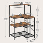 HOOBRO L-Shaped Bakers Rack with Power Outlet, 4-Tier Corner Microwave Stand with Storage, Coffee Bar Station with 8 Hooks, Kitchen Shelf Rack, 2 Installation Methods, Rustic Brown and Black BF20UHB01