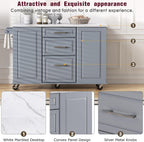 Merax 50.7" Kitchen Island with Storage Tilt Trash Can Cabinet and Pull Out Cabinet Organizer, Rolling Kitchen Island on 5 Wheels with Drop Leaf, 2 Drawers, 1Door for Dining Room, Grey+Blue