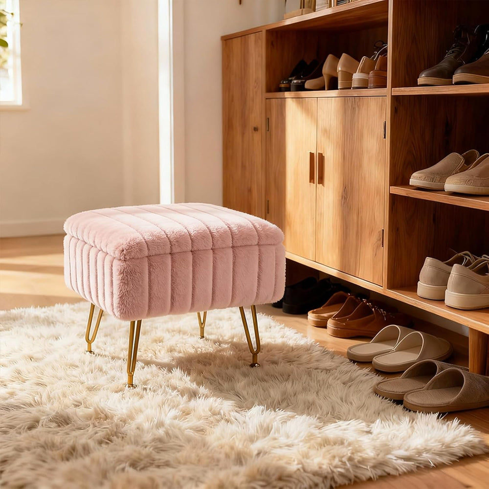 Small Foot Stool with Storage & Gold Metal Legs, Small Ottoman Foot Rest ...