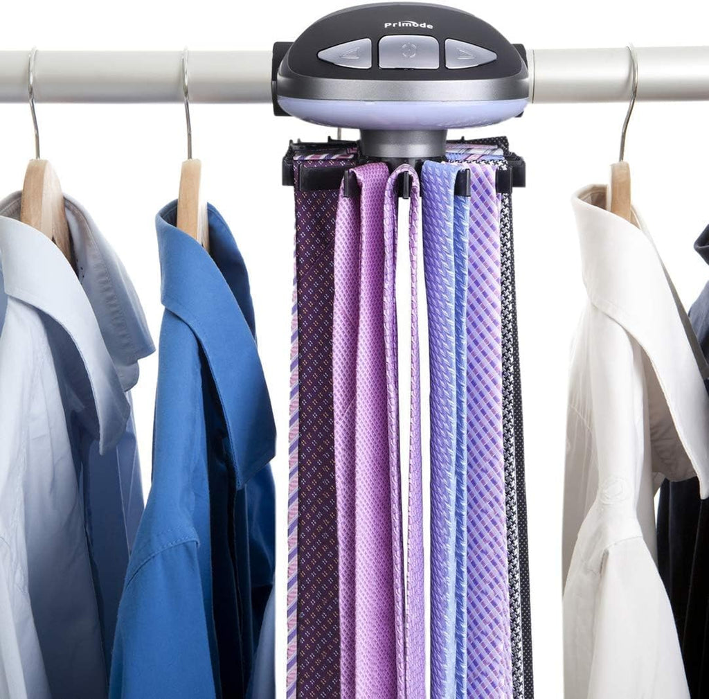 Motorized Tie Rack Stores Up to 50 Ties– Closet Organizer, Holds & Displays Up to 50 Ties Or Belts, Rotation Operates with Batteries. Great Gift Idea for Fathers Day