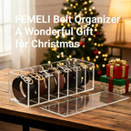 FEMELI Belt Organizer, Acrylic Belt Storage for Closet with Dust Cover, 7 Compartments Belt Container Display Holder for Drawer, Clear Belt Tie Case for Women Men Home