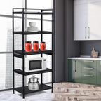 60x32x141.5cm 5-Tier Kitchen Storage Cabinet, Mobile Microwave Stand with Flip-Up Doors - Black Freestanding Kitchen Bakers Rack for Pantry, Bathroom Organizer